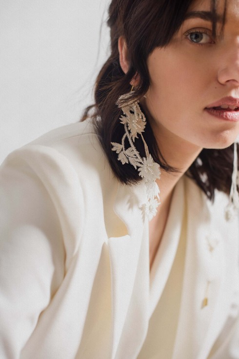 Lace bridal long Spring Snowflakes earrings
