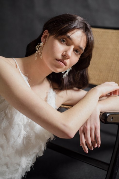 Bridal pearl and beads White Twig earrings