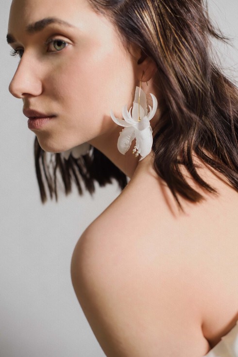 Silk flowers and pearls Iris earrings