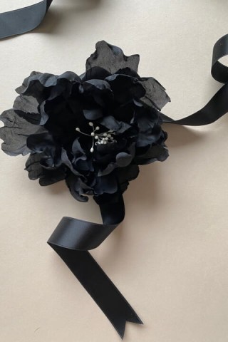 Wild Rose Silk Flower Pin In Black